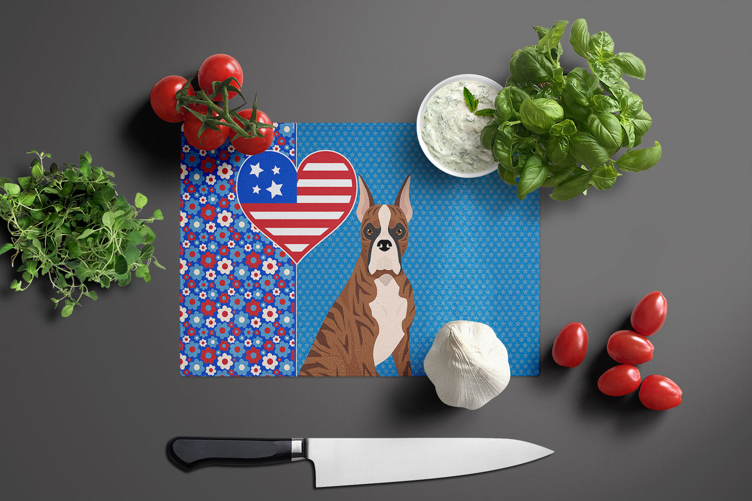 Red Brindle Boxer USA American Glass Cutting Board Large - the-store.com