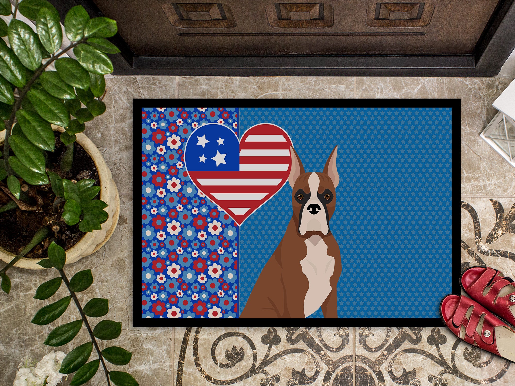 Red Fawn Boxer USA American Indoor or Outdoor Mat 24x36 - the-store.com