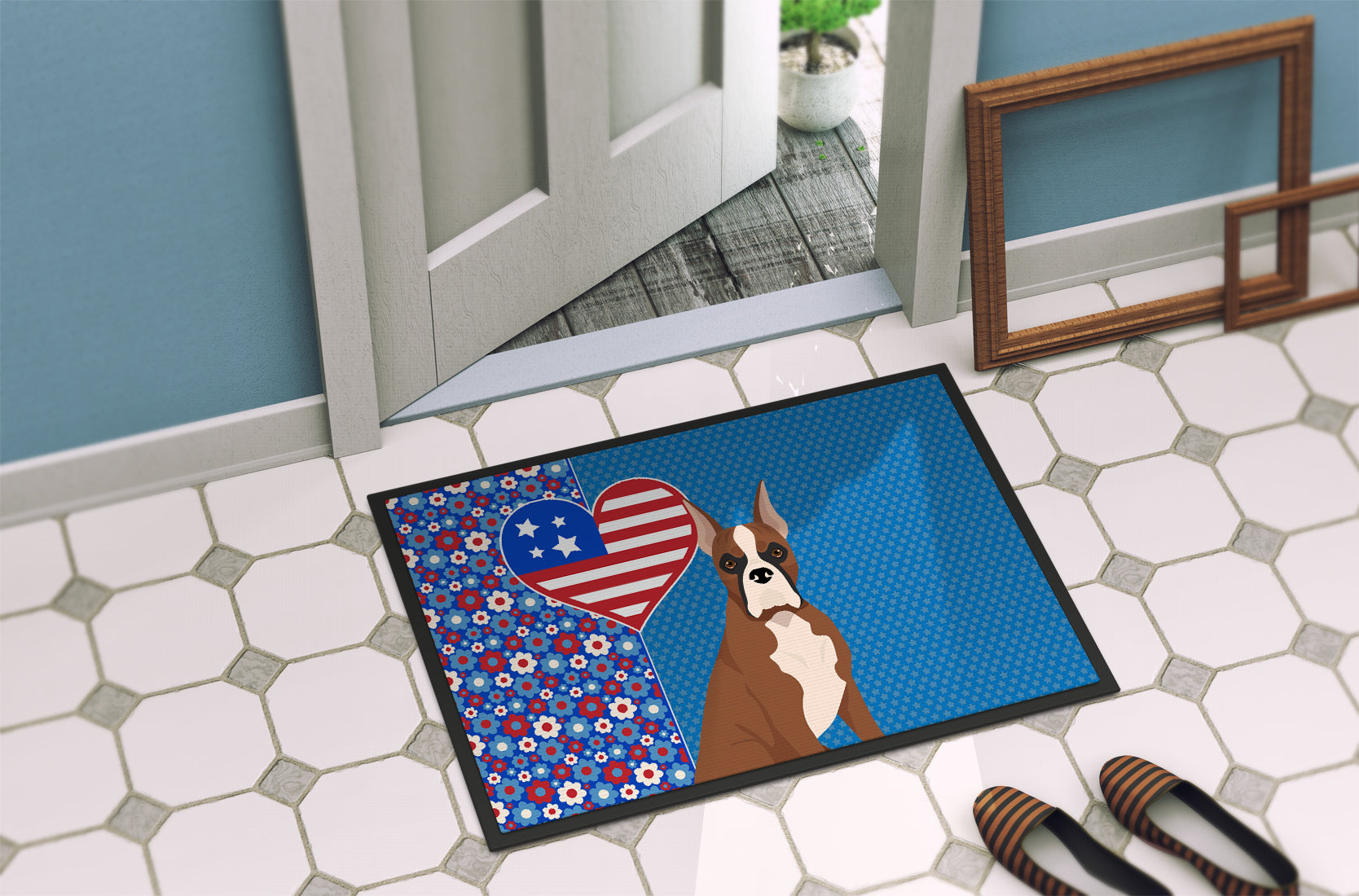 Red Fawn Boxer USA American Indoor or Outdoor Mat 24x36 - the-store.com