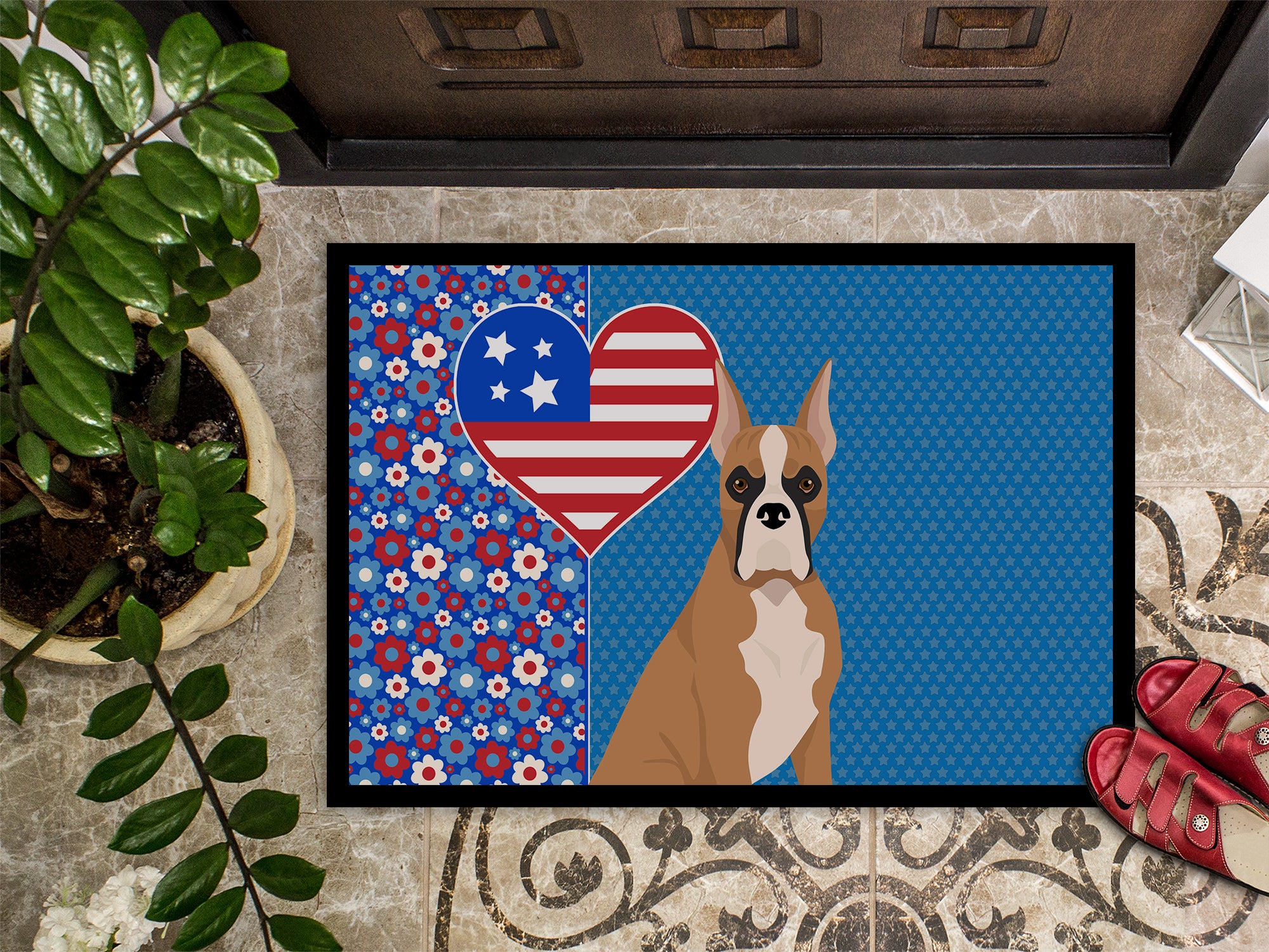 Fawn Boxer USA American Indoor or Outdoor Mat 24x36 - the-store.com