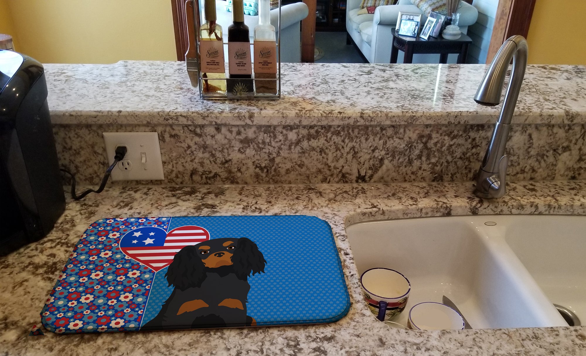 Black and Tan Cavalier Spaniel USA American Dish Drying Mat  the-store.com.
