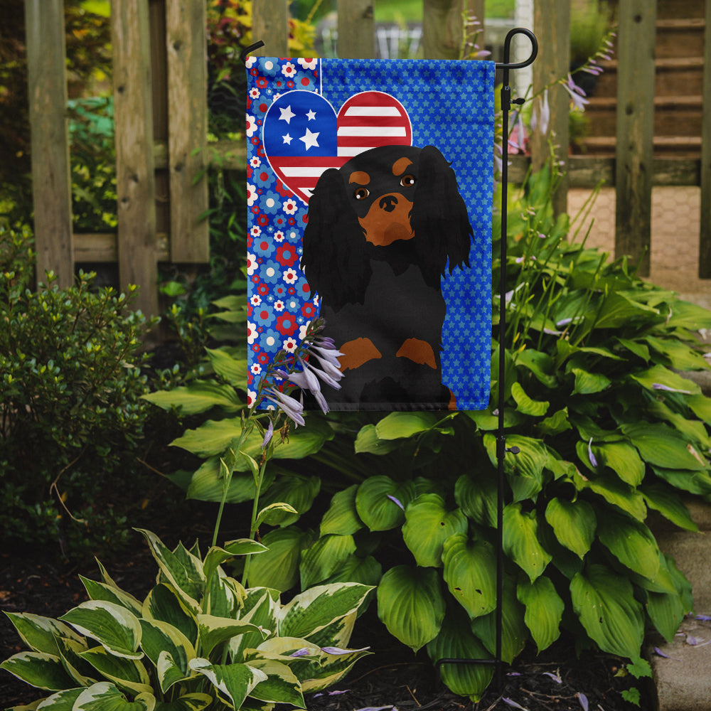 Black and Tan Cavalier Spaniel USA American Flag Garden Size