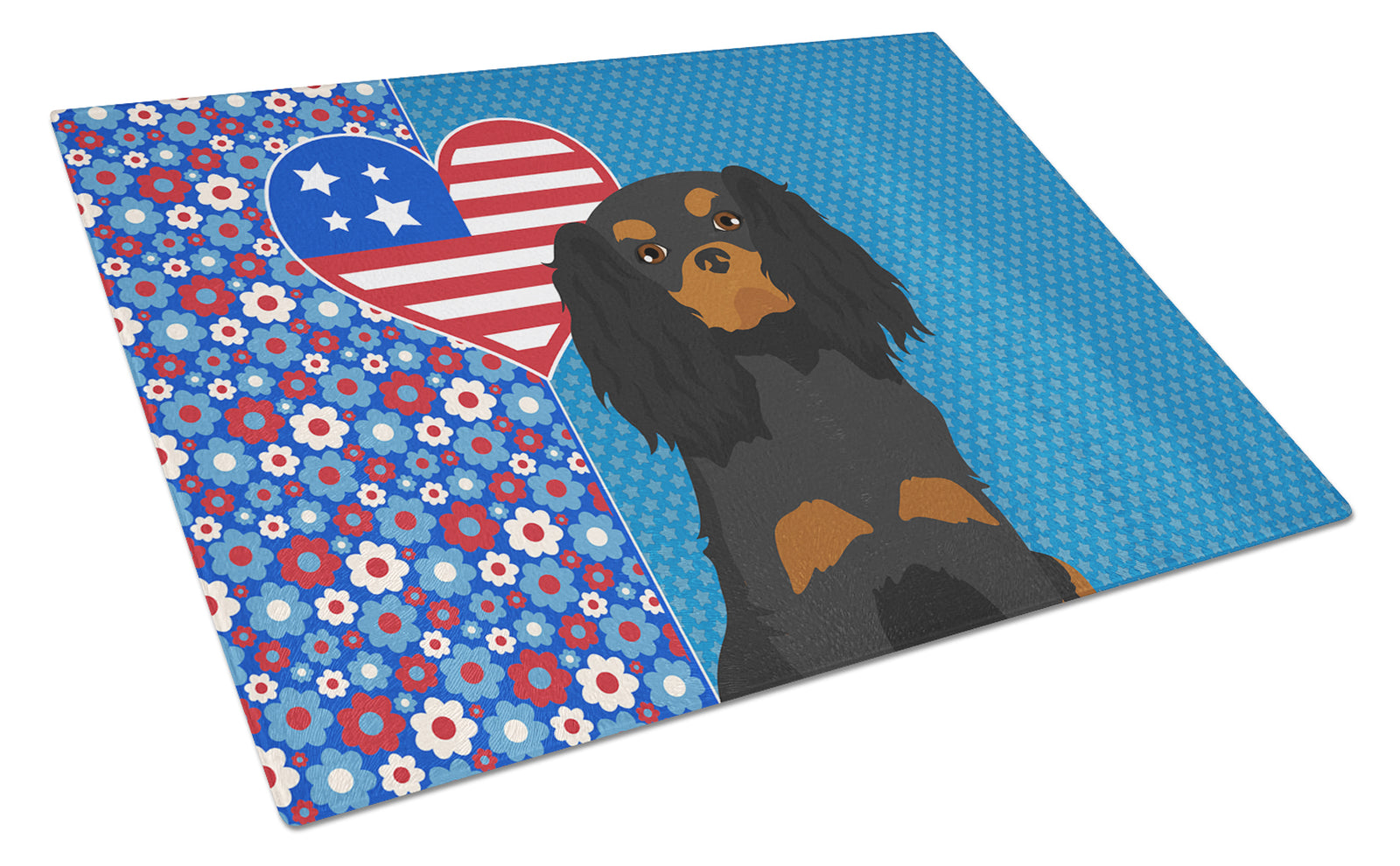Buy this Black and Tan Cavalier Spaniel USA American Glass Cutting Board Large