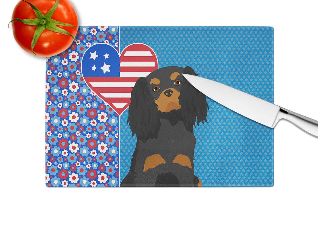 Black and Tan Cavalier Spaniel USA American Glass Cutting Board Large - the-store.com