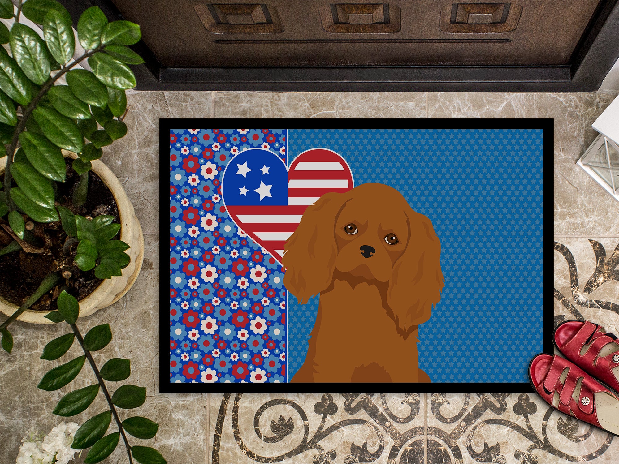 Ruby Cavalier Spaniel USA American Indoor or Outdoor Mat 24x36 - the-store.com