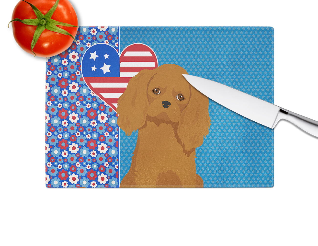 Ruby Cavalier Spaniel USA American Glass Cutting Board Large - the-store.com