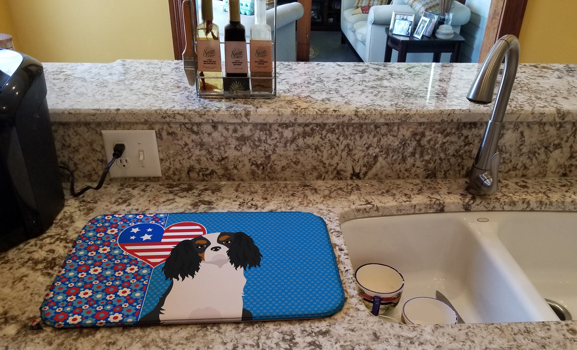Tricolor Cavalier Spaniel USA American Dish Drying Mat