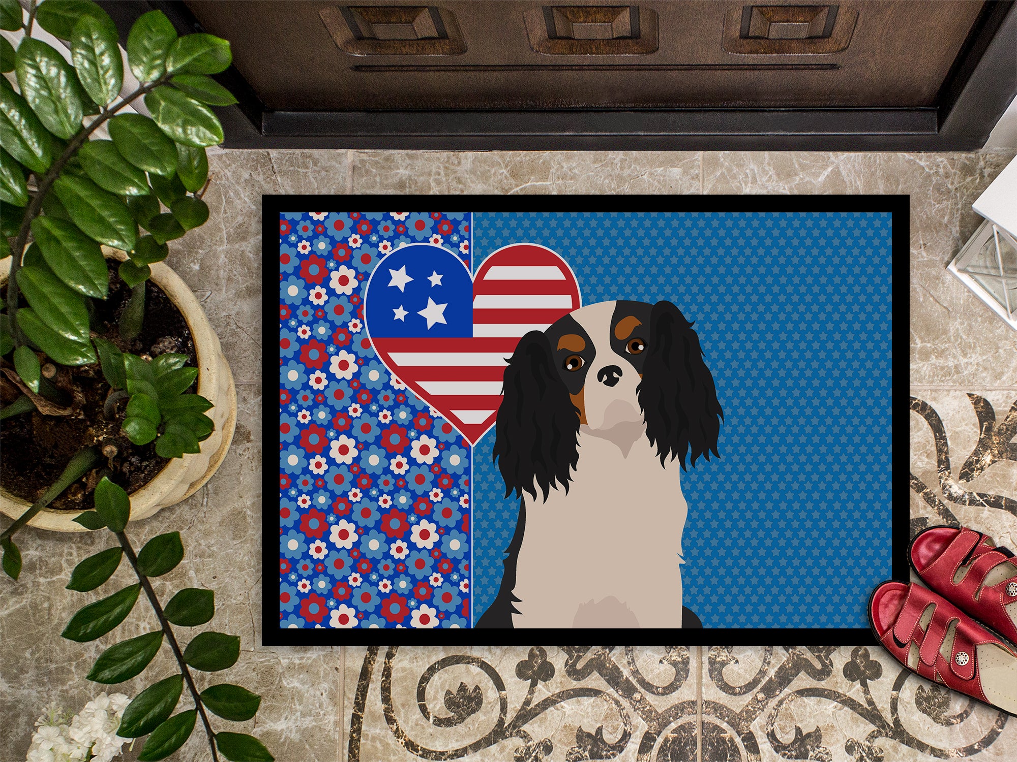 Tricolor Cavalier Spaniel USA American Indoor or Outdoor Mat 24x36 - the-store.com