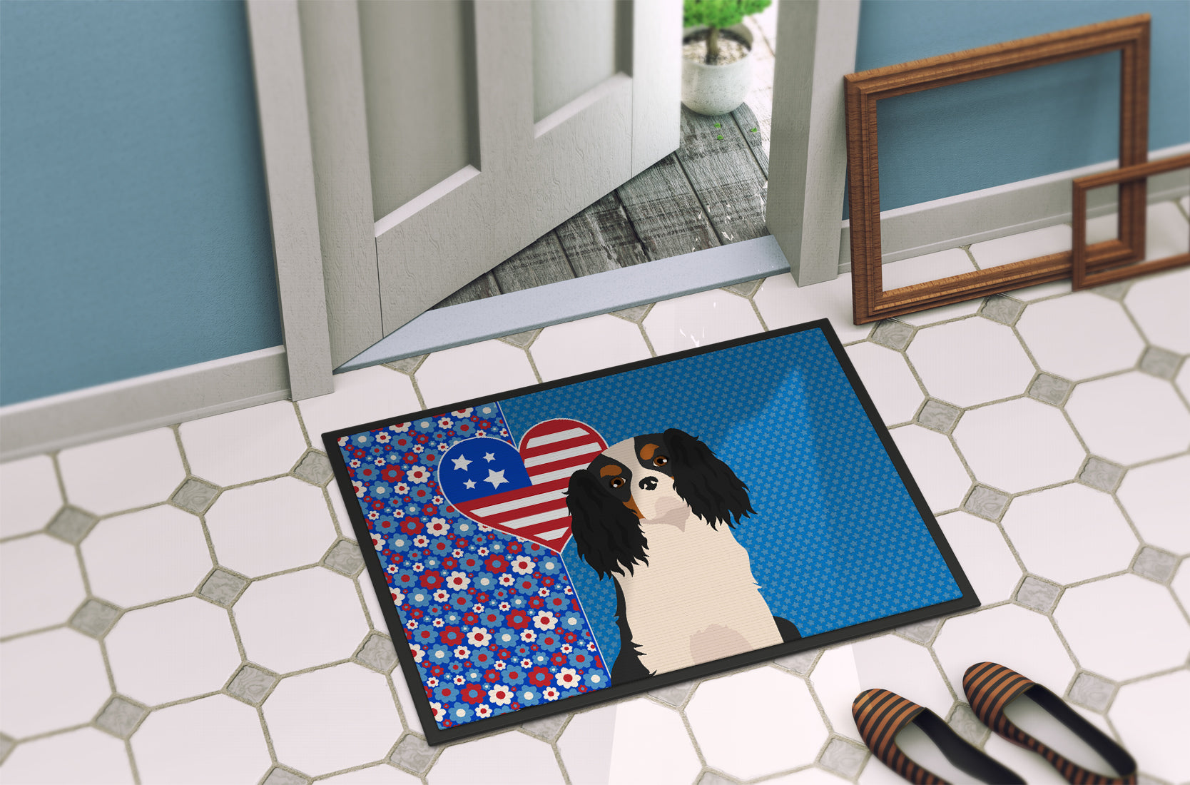 Tricolor Cavalier Spaniel USA American Indoor or Outdoor Mat 24x36 - the-store.com