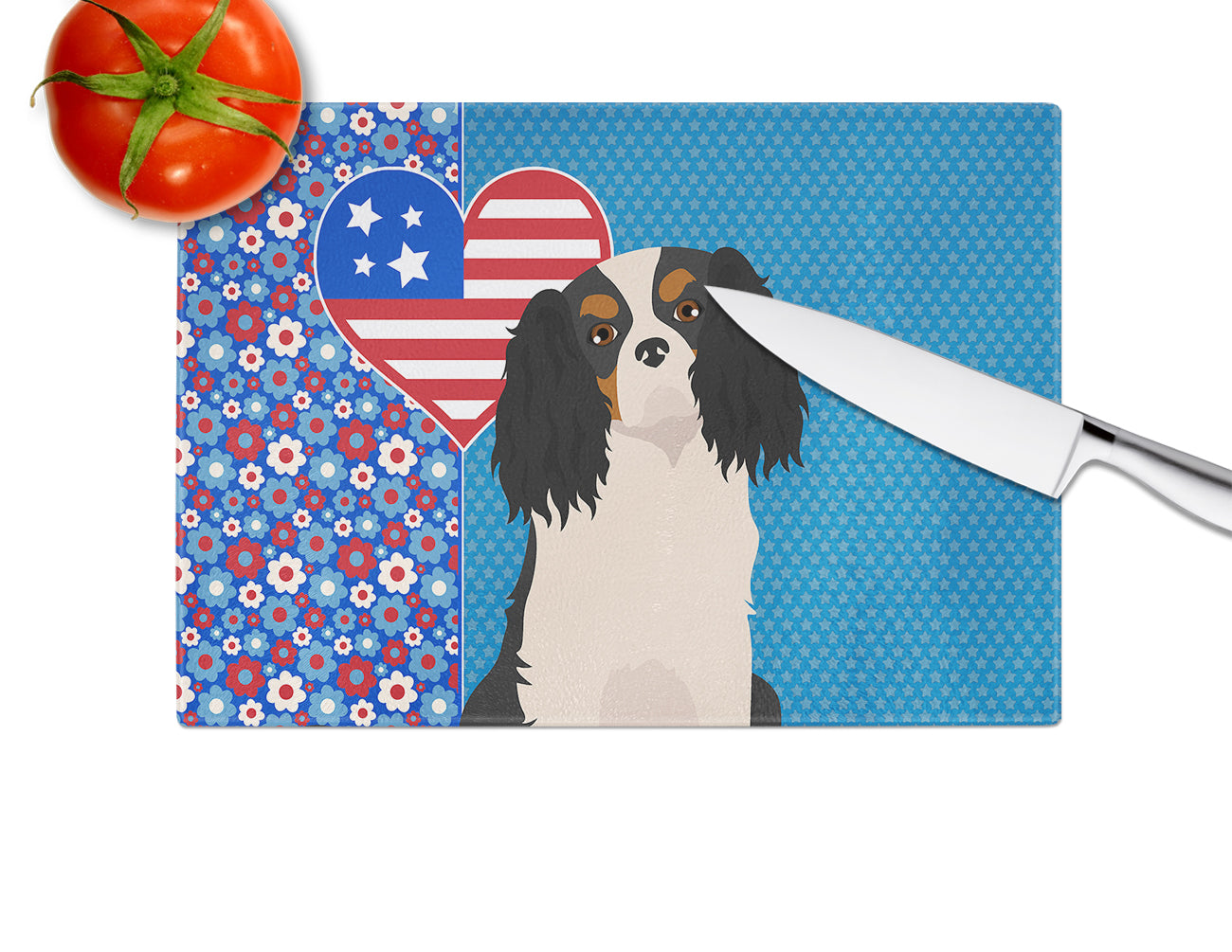 Tricolor Cavalier Spaniel USA American Glass Cutting Board Large - the-store.com