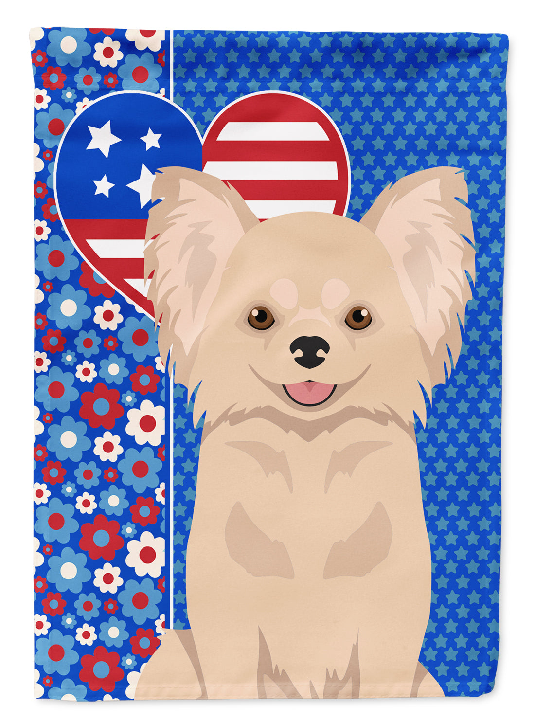 Longhaired Cream Chihuahua USA American Flag Garden Size