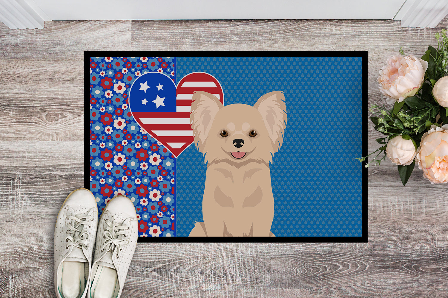 Buy this Longhaired Cream Chihuahua USA American Indoor or Outdoor Mat 24x36
