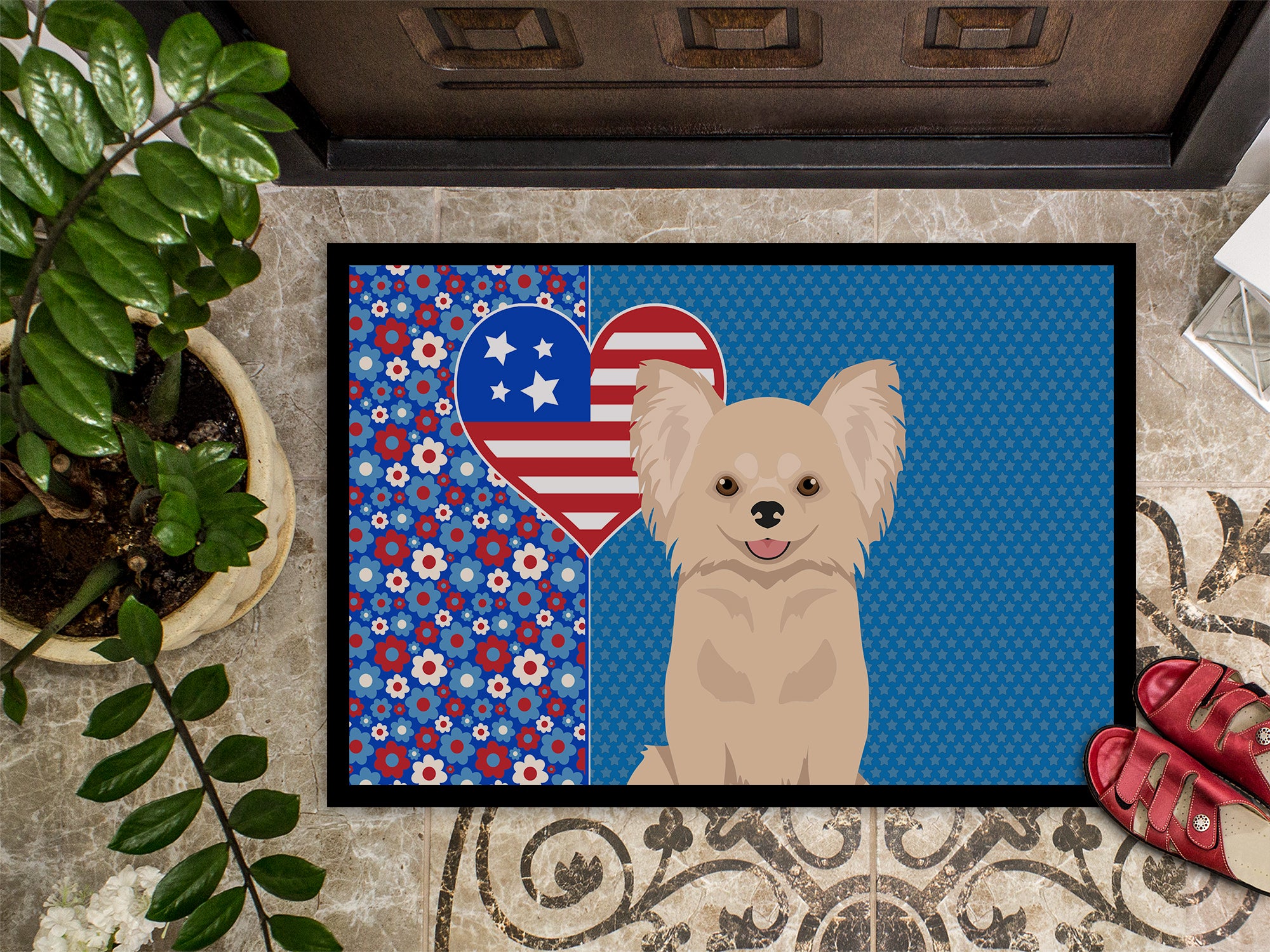 Longhaired Cream Chihuahua USA American Indoor or Outdoor Mat 24x36 - the-store.com