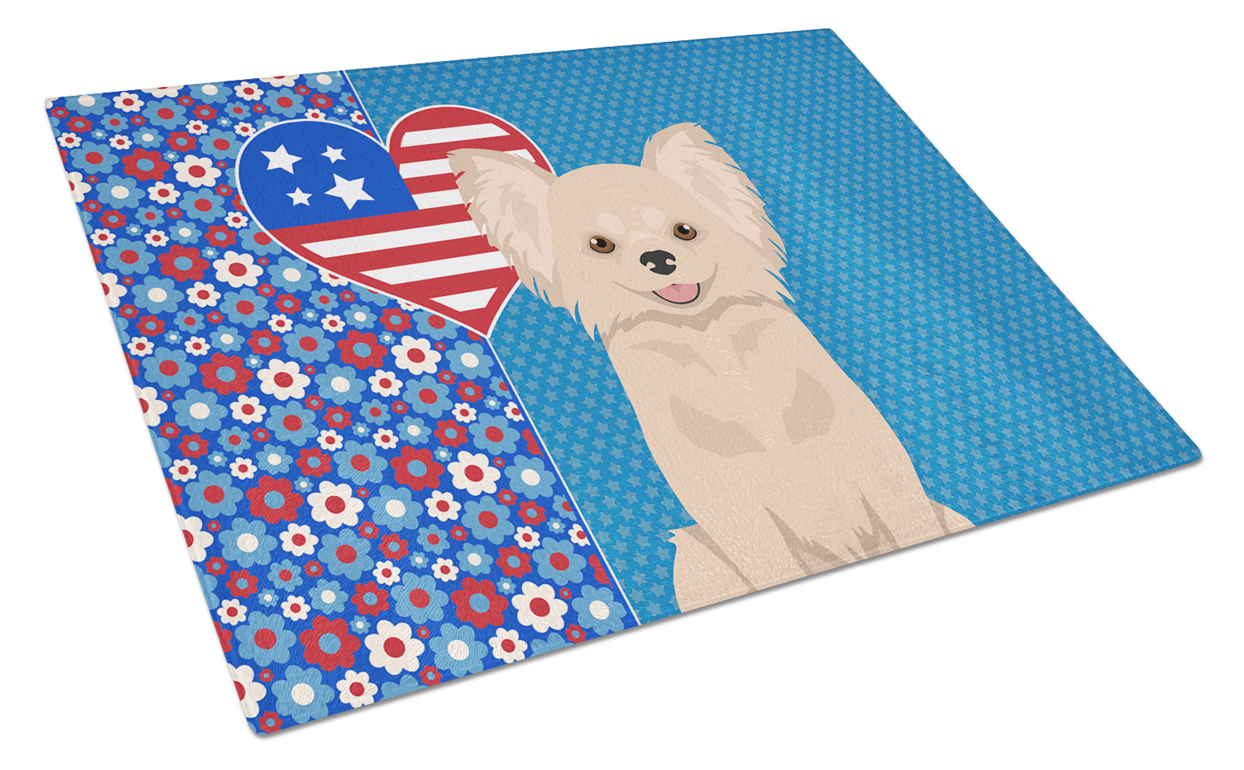 Buy this Longhaired Cream Chihuahua USA American Glass Cutting Board Large