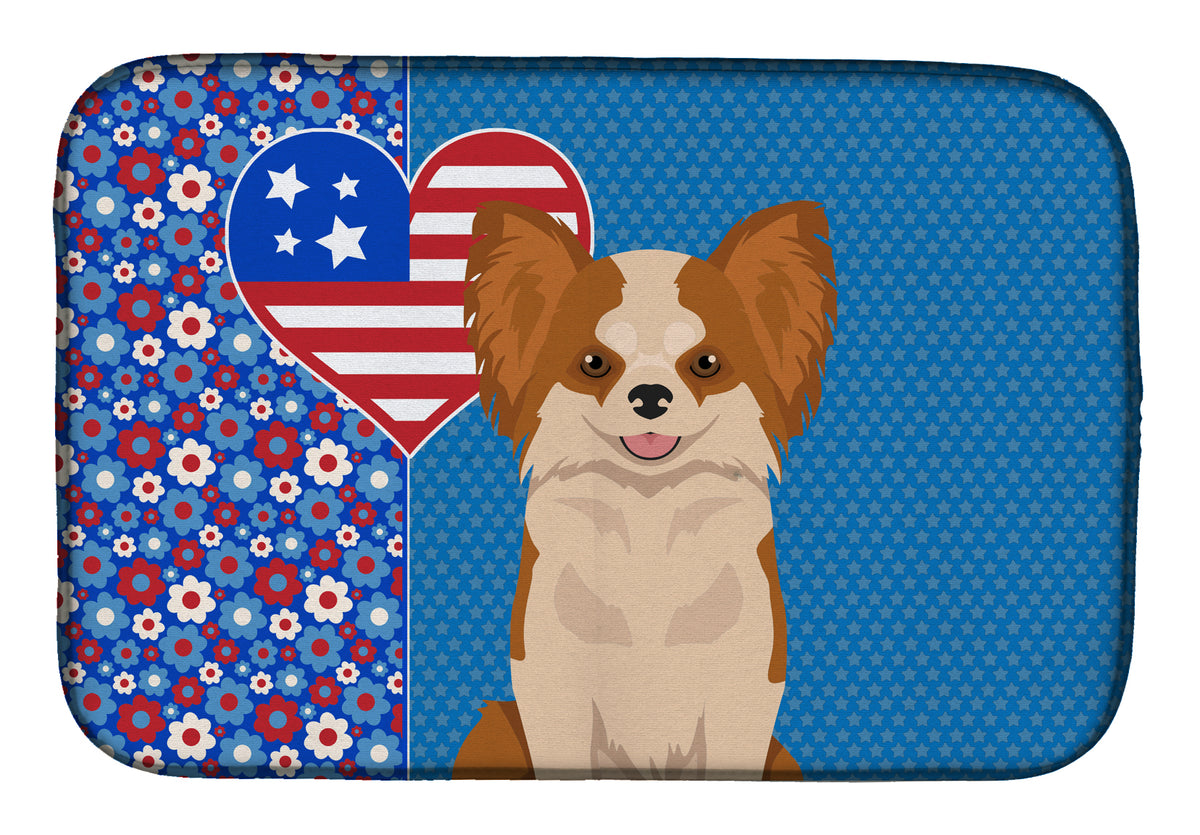Longhaired Red and White Chihuahua USA American Dish Drying Mat