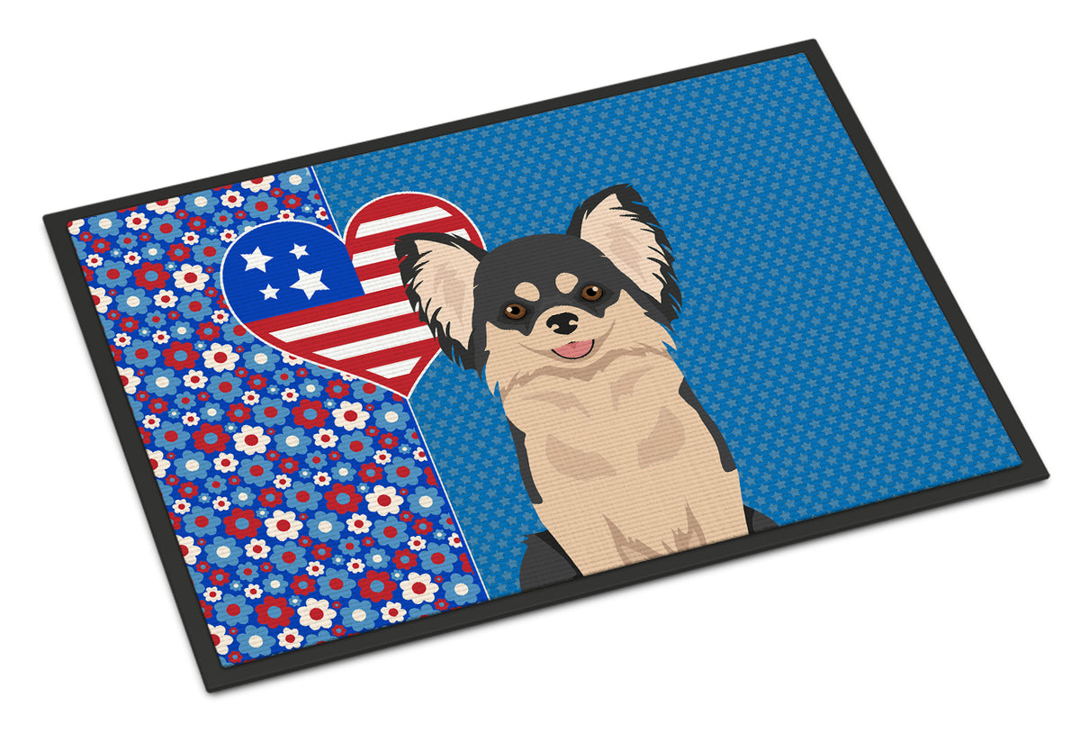 Buy this Longhaired Black and White Chihuahua USA American Indoor or Outdoor Mat 24x36
