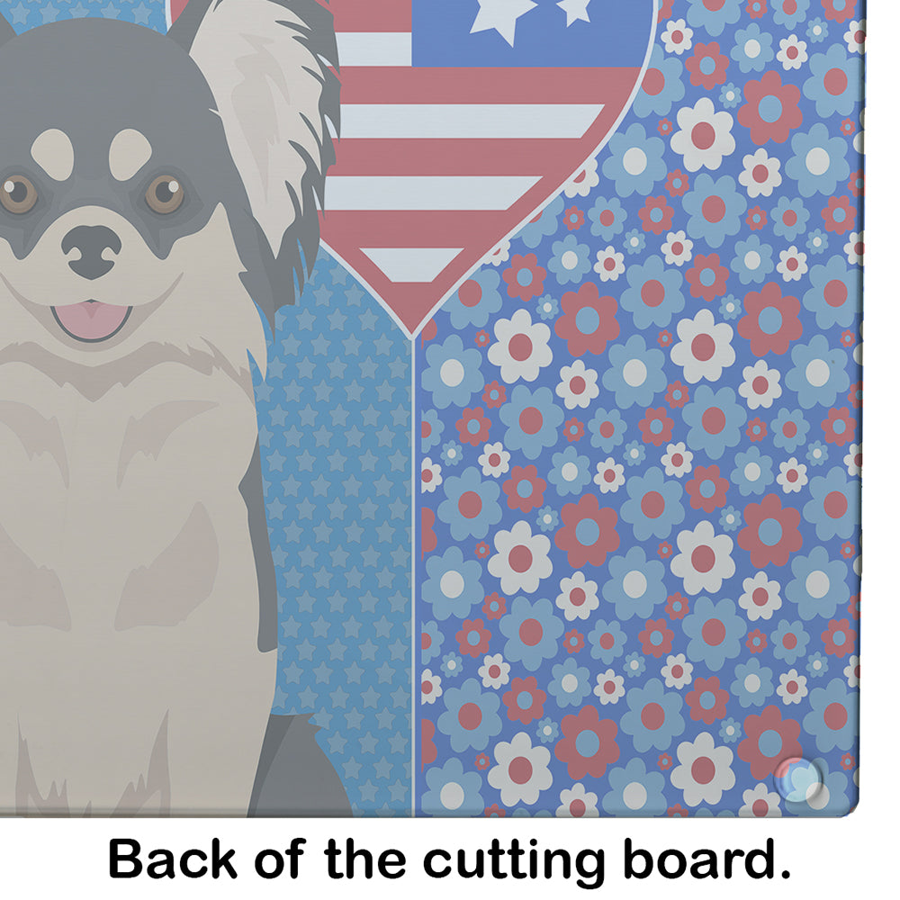Longhaired Black and White Chihuahua USA American Glass Cutting Board Large - the-store.com