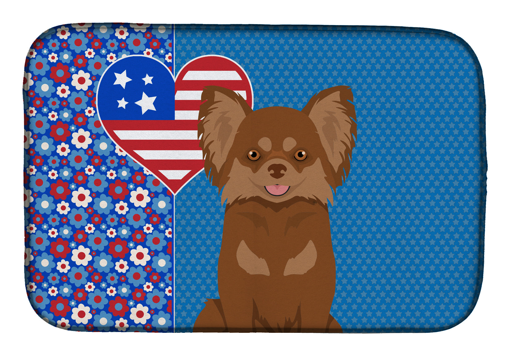 Longhaired Chocolate and Tan Chihuahua USA American Dish Drying Mat  the-store.com.