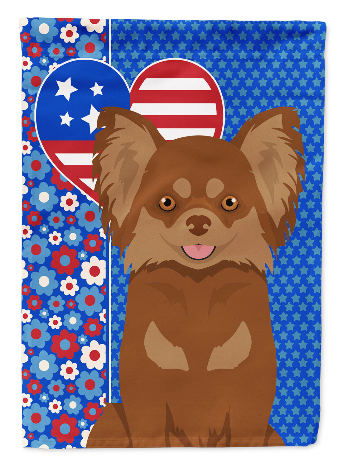 Longhaired Chocolate and Tan Chihuahua USA American Flag Garden Size