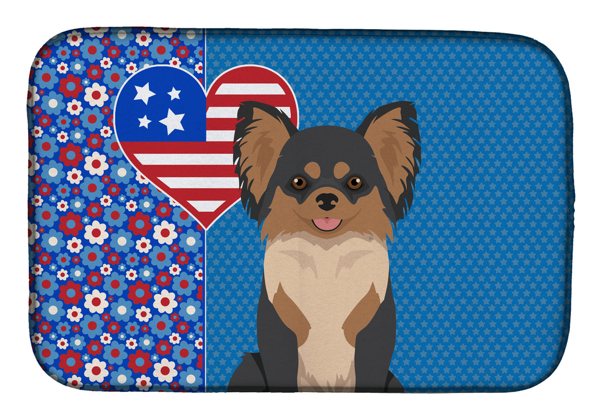 Longhaired Black and Tan Chihuahua USA American Dish Drying Mat