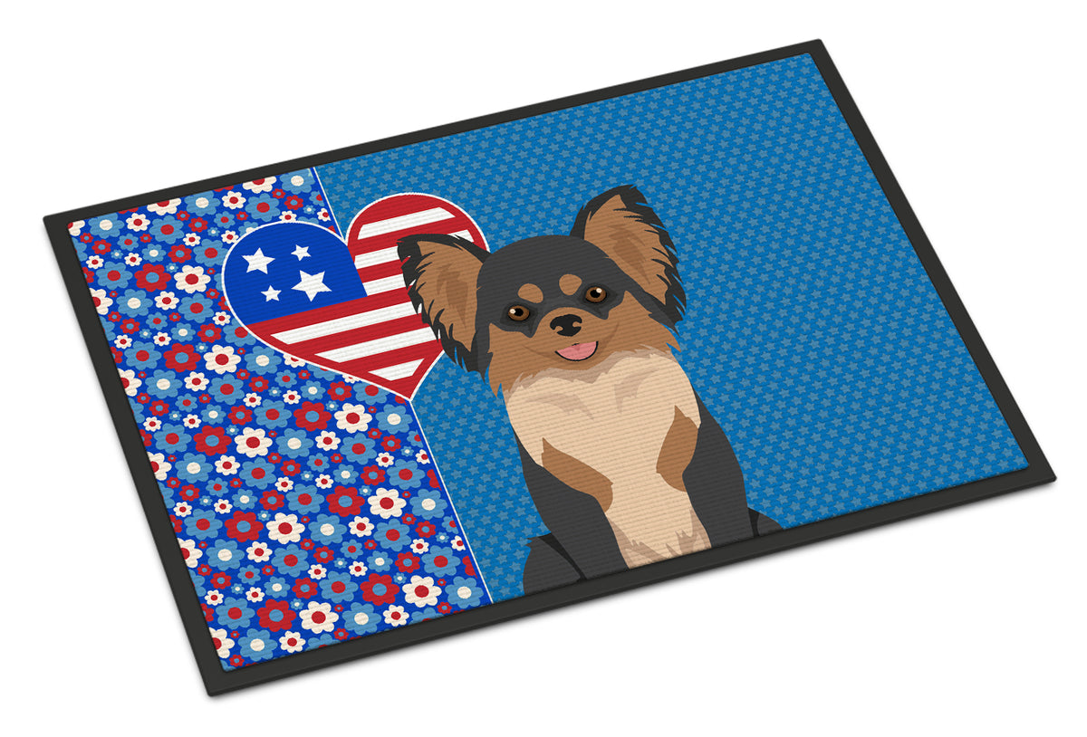 Caroline's Treasures Longhaired Black and Tan Chihuahua USA American Doormat - 24x36 Decorative Floor Mat – Indoor/Outdoor Rug with Artistic Flair
