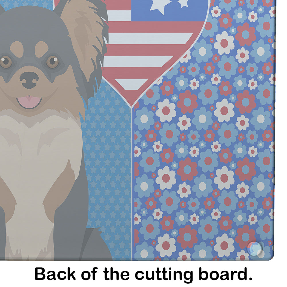 Longhaired Black and Tan Chihuahua USA American Glass Cutting Board Large - the-store.com