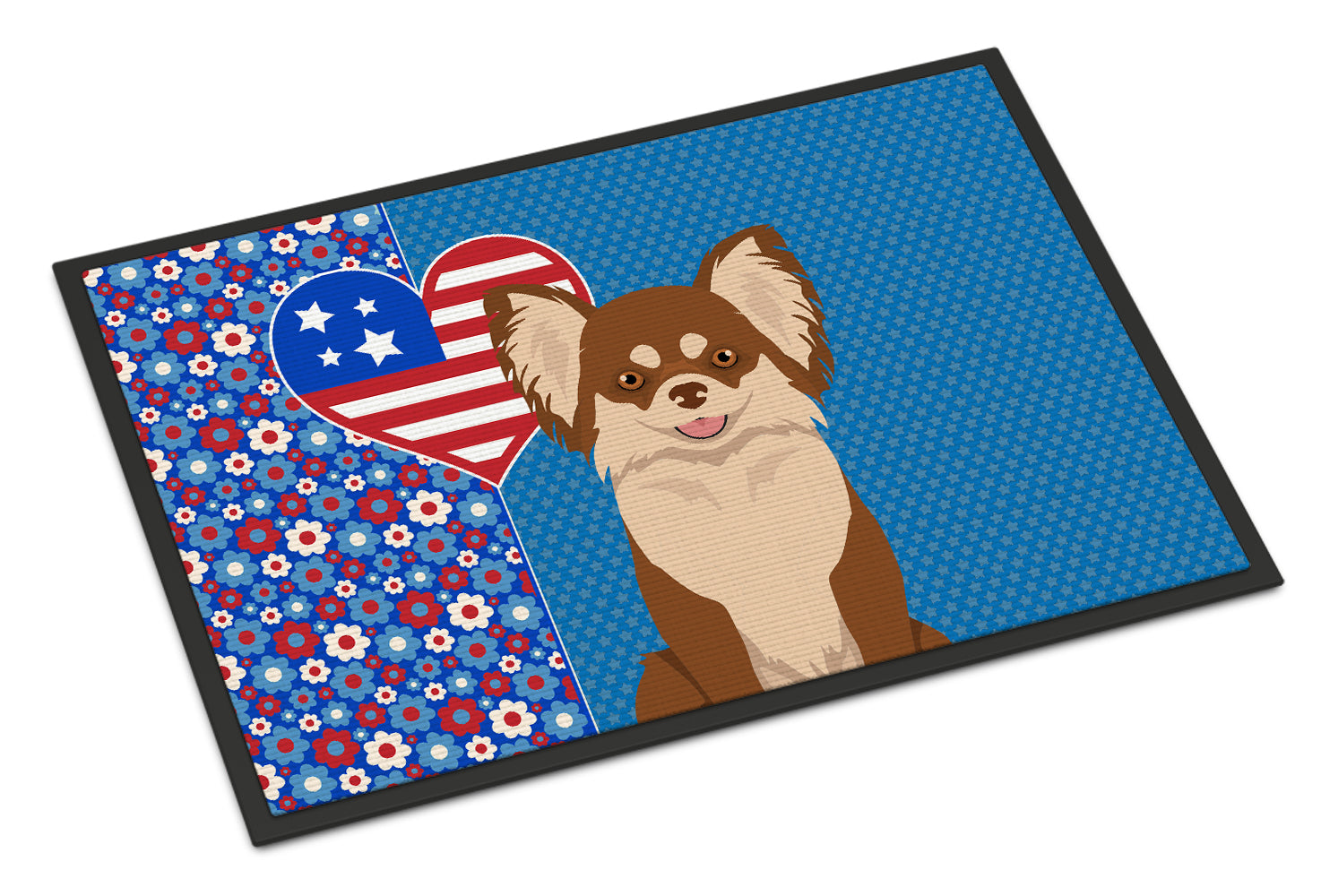 Buy this Longhaired Chocolate and White Chihuahua USA American Indoor or Outdoor Mat 24x36