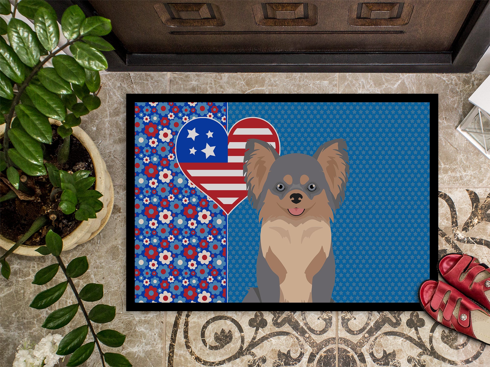 Longhaired Blue and Tan Chihuahua USA American Indoor or Outdoor Mat 24x36 - the-store.com