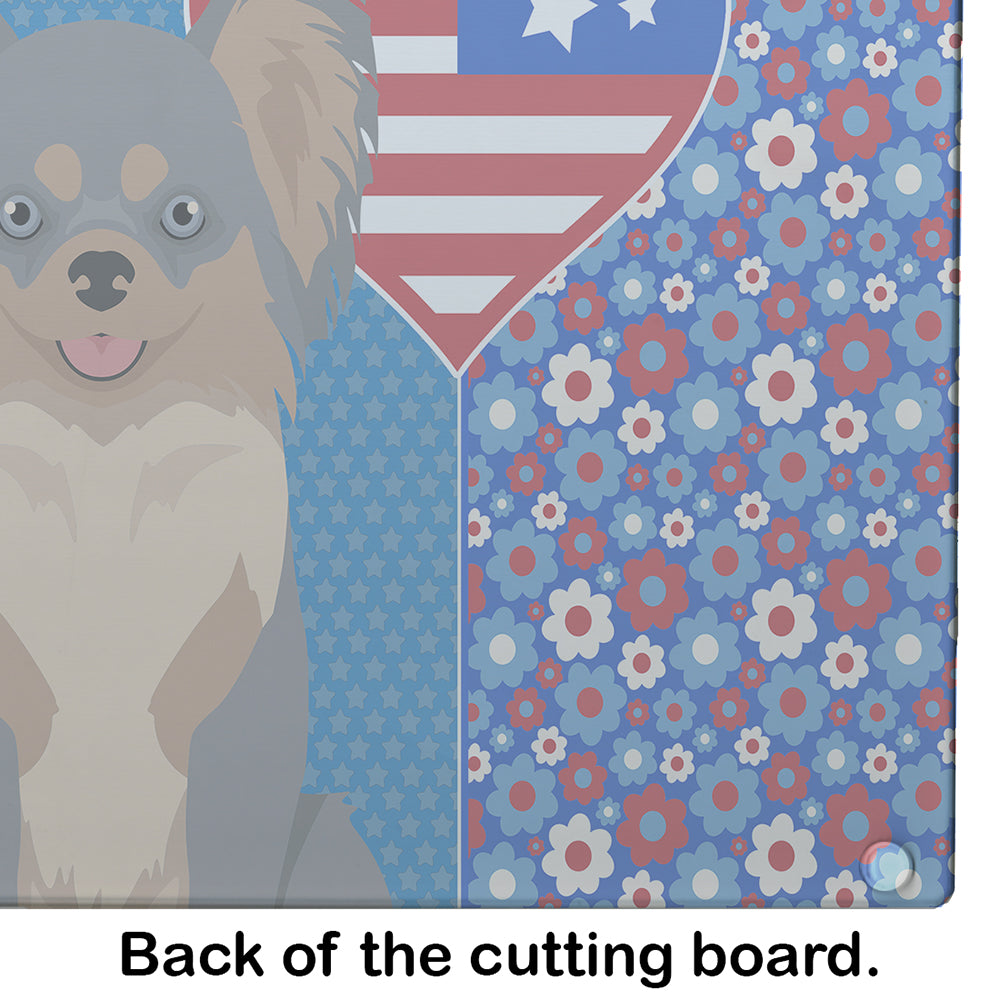 Longhaired Blue and Tan Chihuahua USA American Glass Cutting Board Large - the-store.com