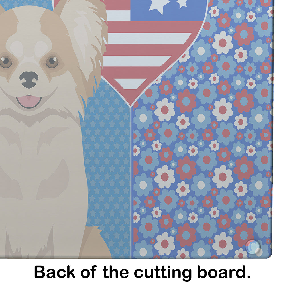 Longhaired Gold and White Chihuahua USA American Glass Cutting Board Large - the-store.com