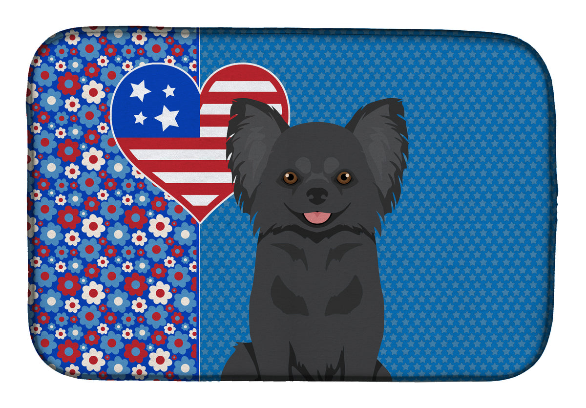 Longhaired Black Chihuahua USA American Dish Drying Mat