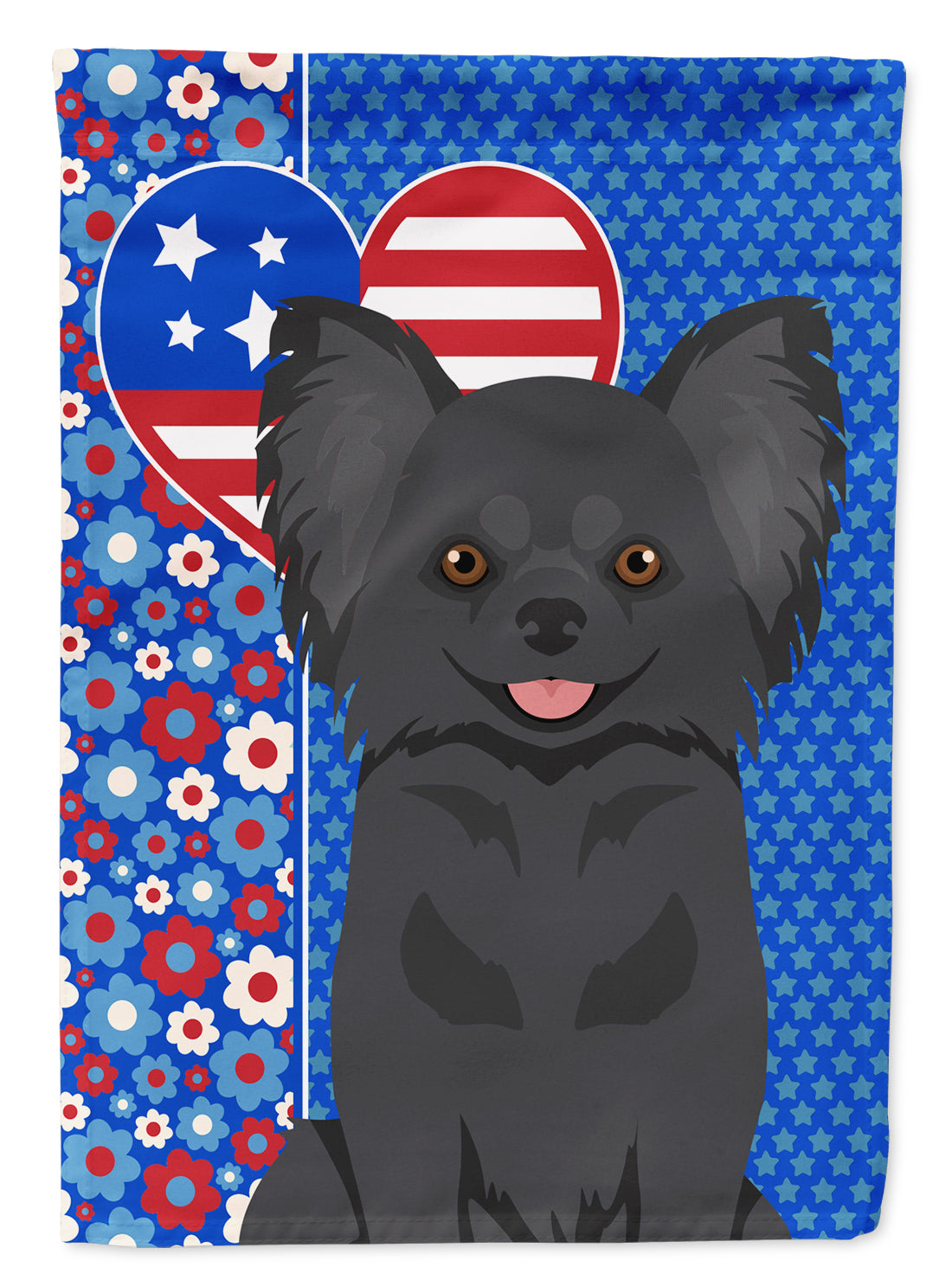 Longhaired Black Chihuahua USA American Flag Garden Size  the-store.com.