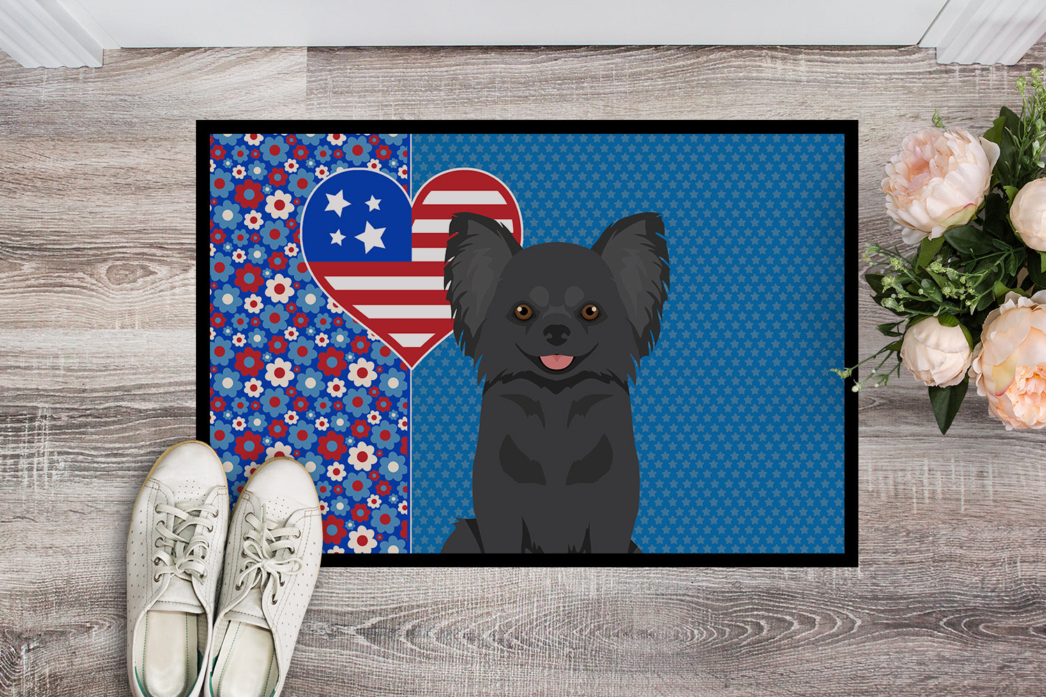 Buy this Longhaired Black Chihuahua USA American Indoor or Outdoor Mat 24x36