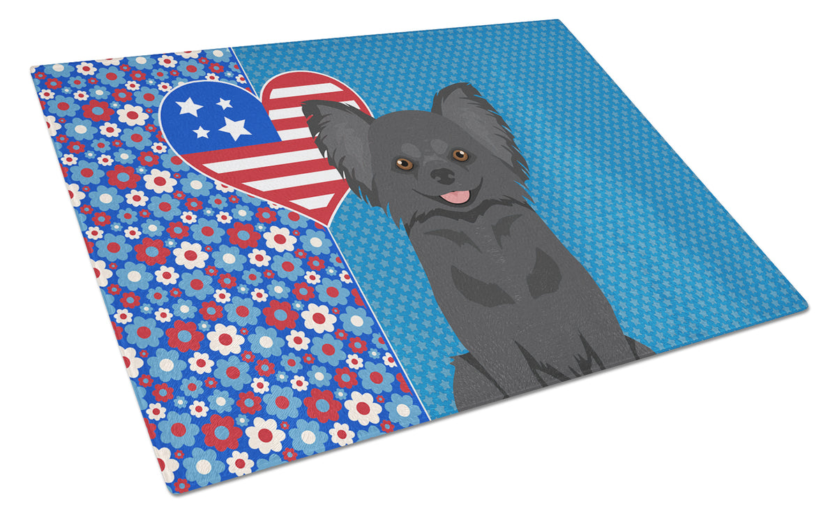 Buy this Longhaired Black Chihuahua USA American Glass Cutting Board Large