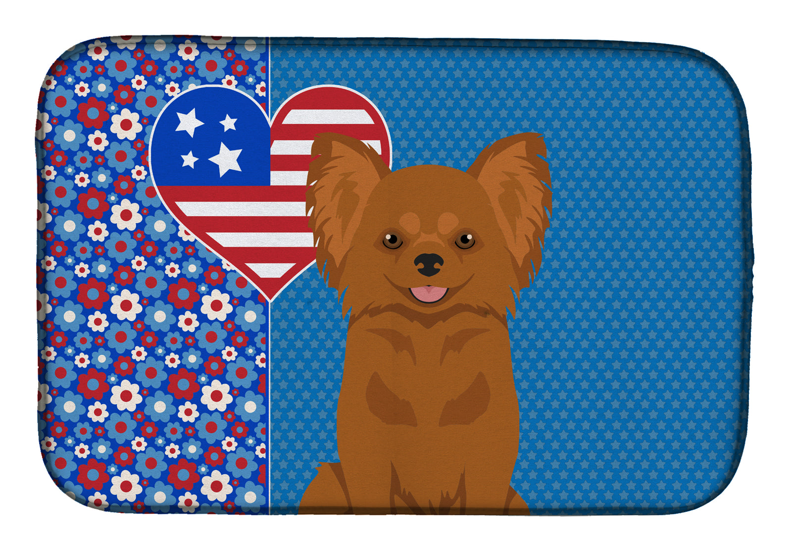 Longhaired Red Chihuahua USA American Dish Drying Mat