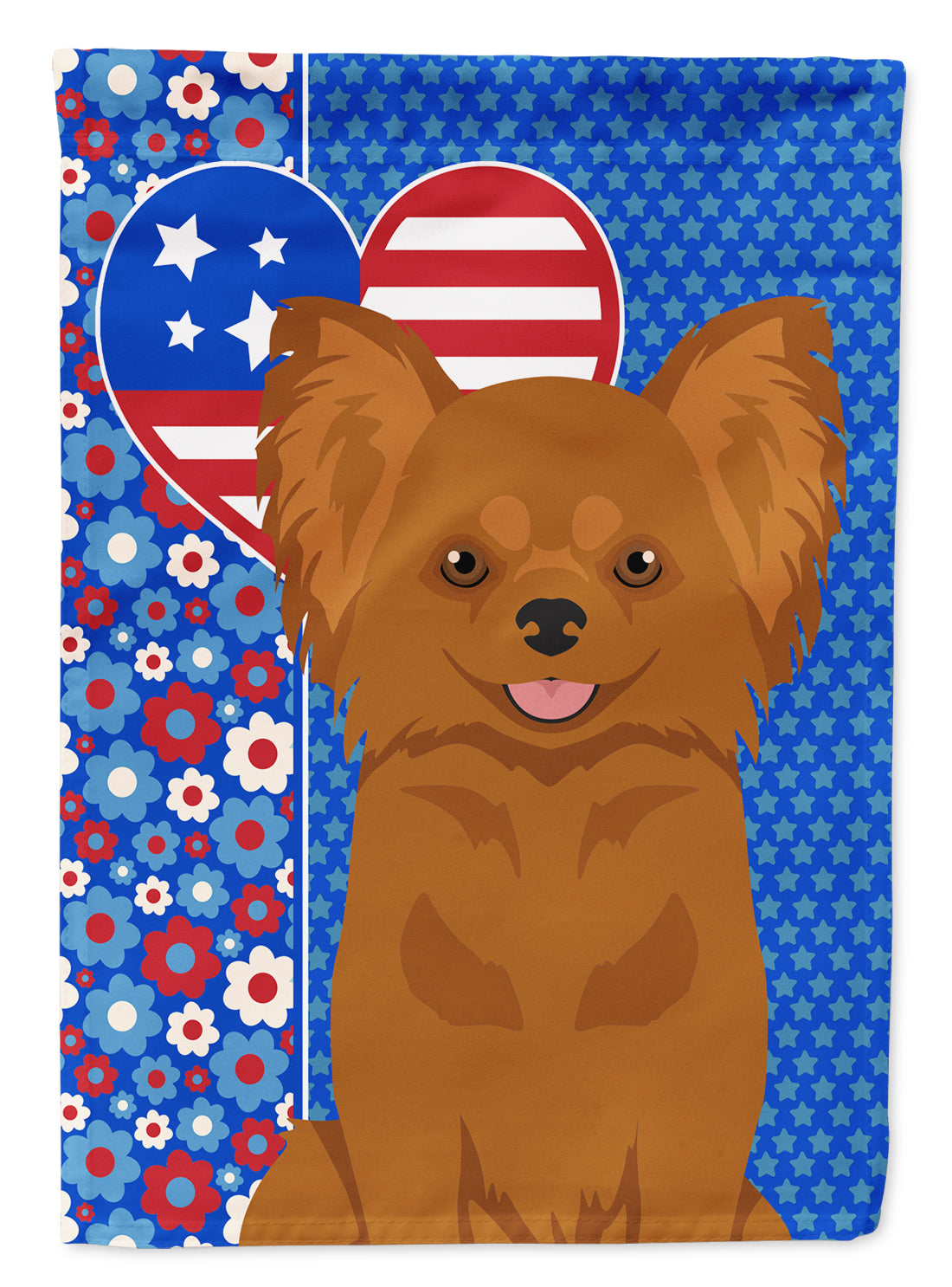 Longhaired Red Chihuahua USA American Flag Garden Size  the-store.com.