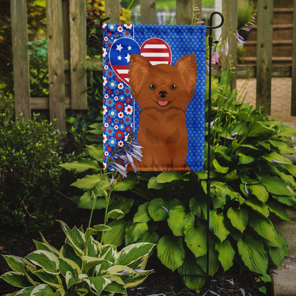 Longhaired Red Chihuahua USA American Flag Garden Size