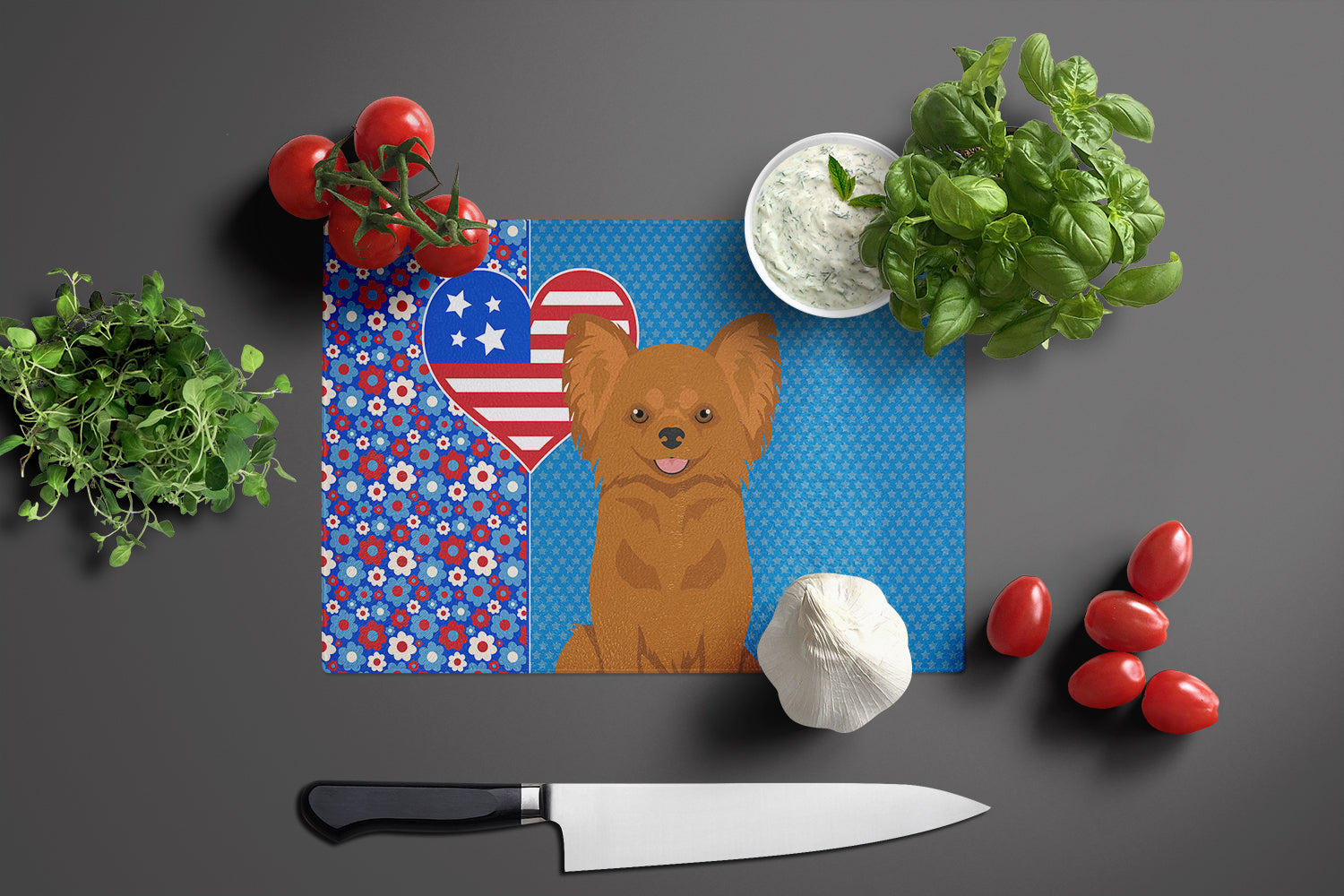 Longhaired Red Chihuahua USA American Glass Cutting Board Large - the-store.com