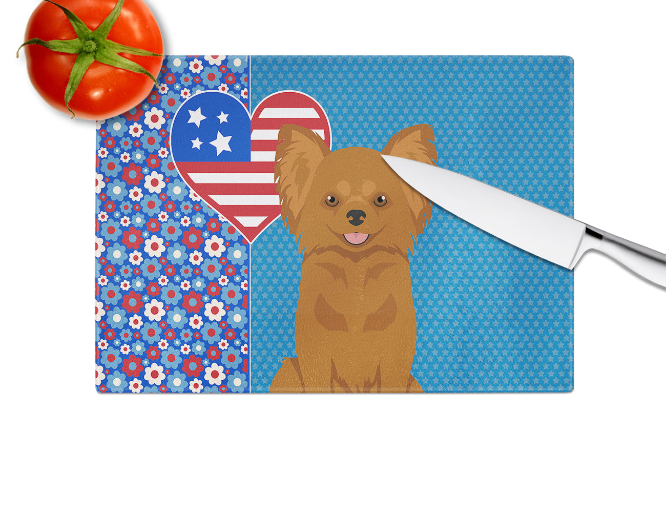 Longhaired Red Chihuahua USA American Glass Cutting Board Large - the-store.com