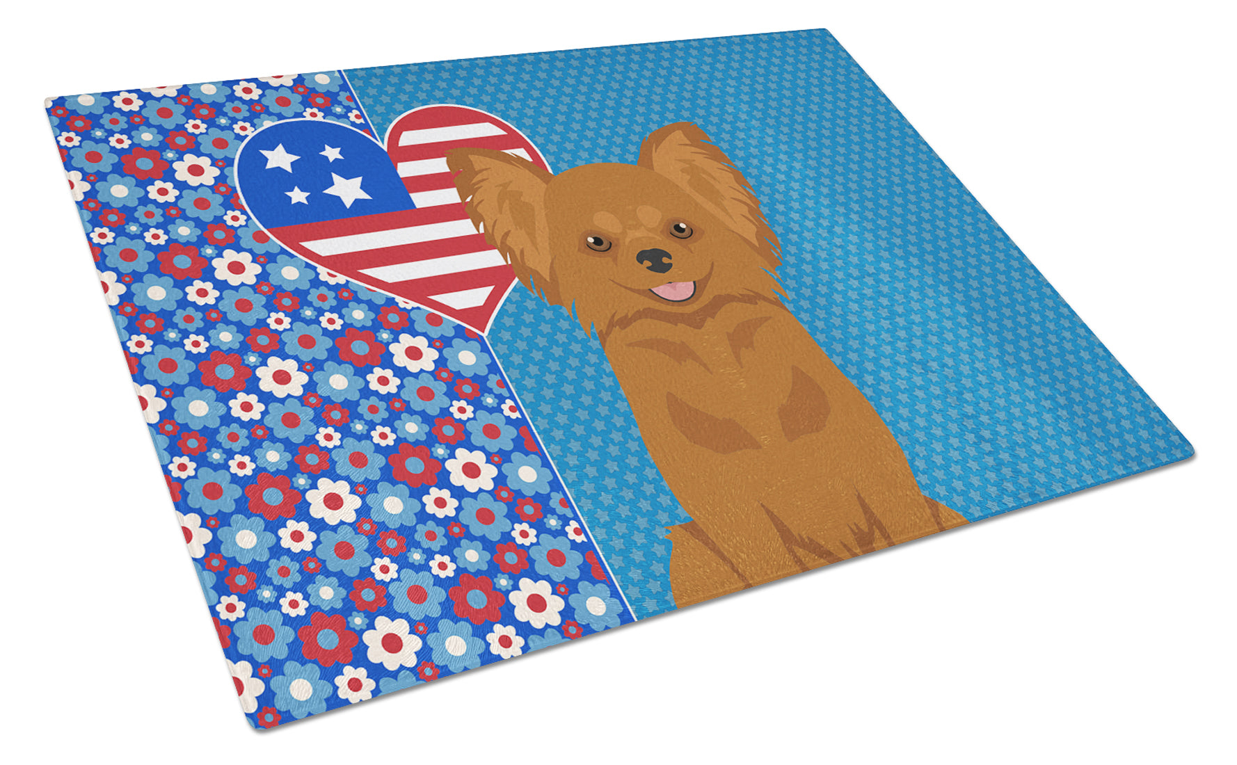 Buy this Longhaired Red Chihuahua USA American Glass Cutting Board Large