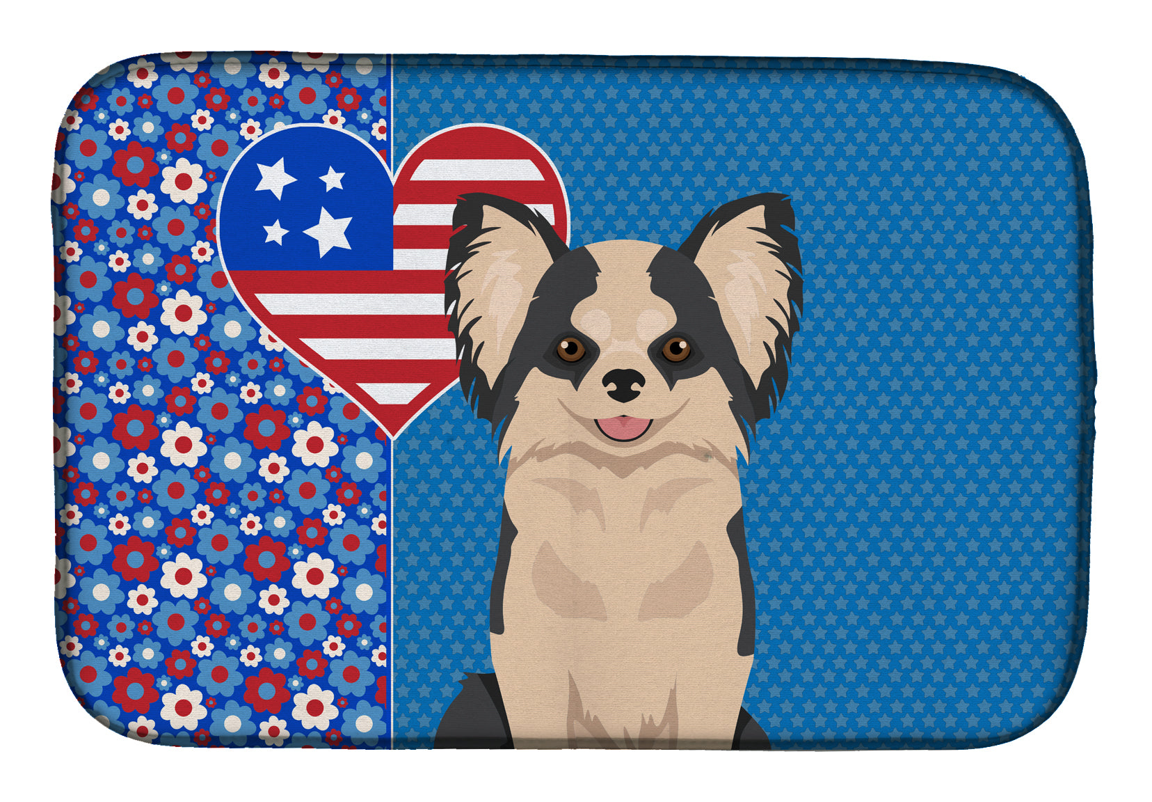 Longhaired Black and White #2 Chihuahua USA American Dish Drying Mat  the-store.com.