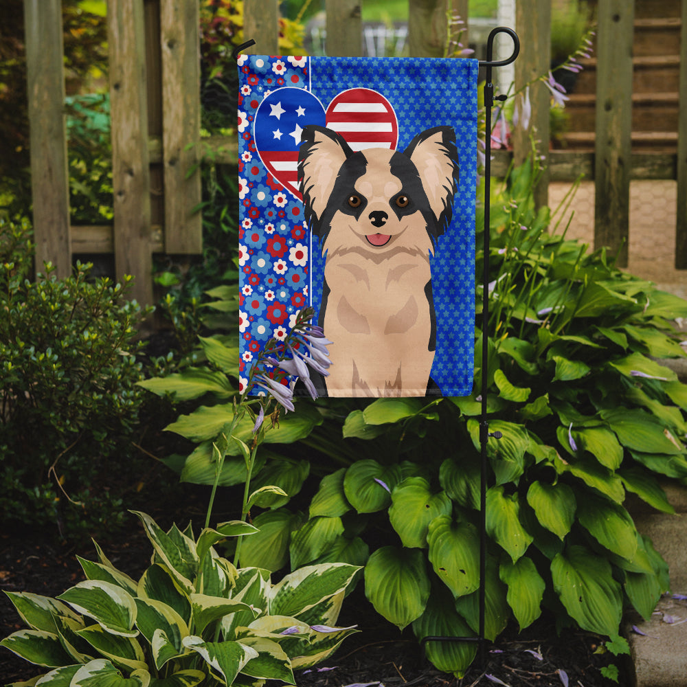 Longhaired Black and White #2 Chihuahua USA American Flag Garden Size  the-store.com.