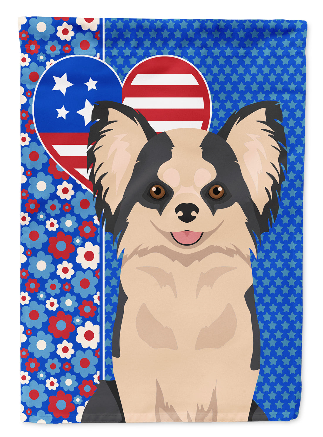 Longhaired Black and White #2 Chihuahua USA American Flag Garden Size