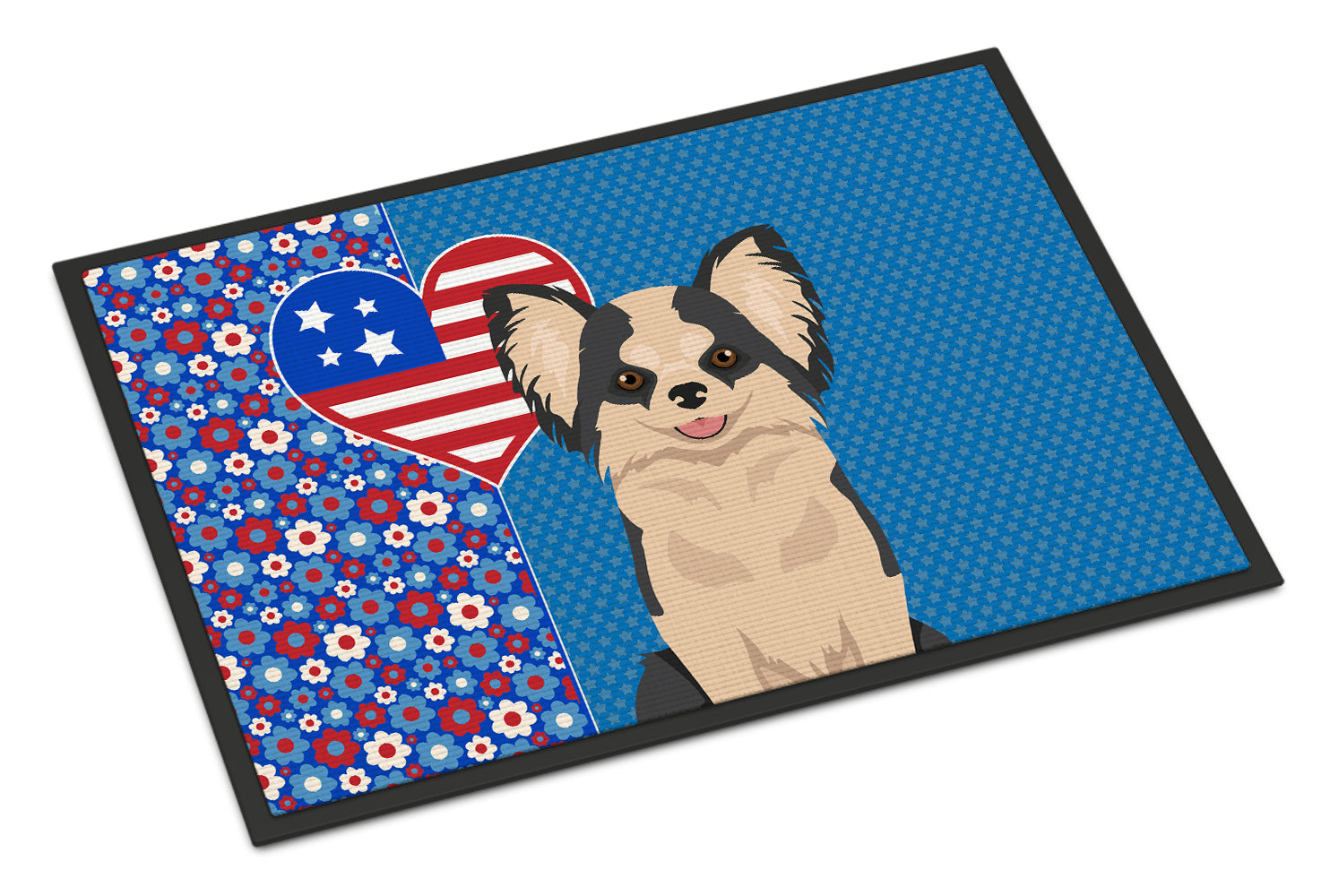 Buy this Longhaired Black and White #2 Chihuahua USA American Indoor or Outdoor Mat 24x36
