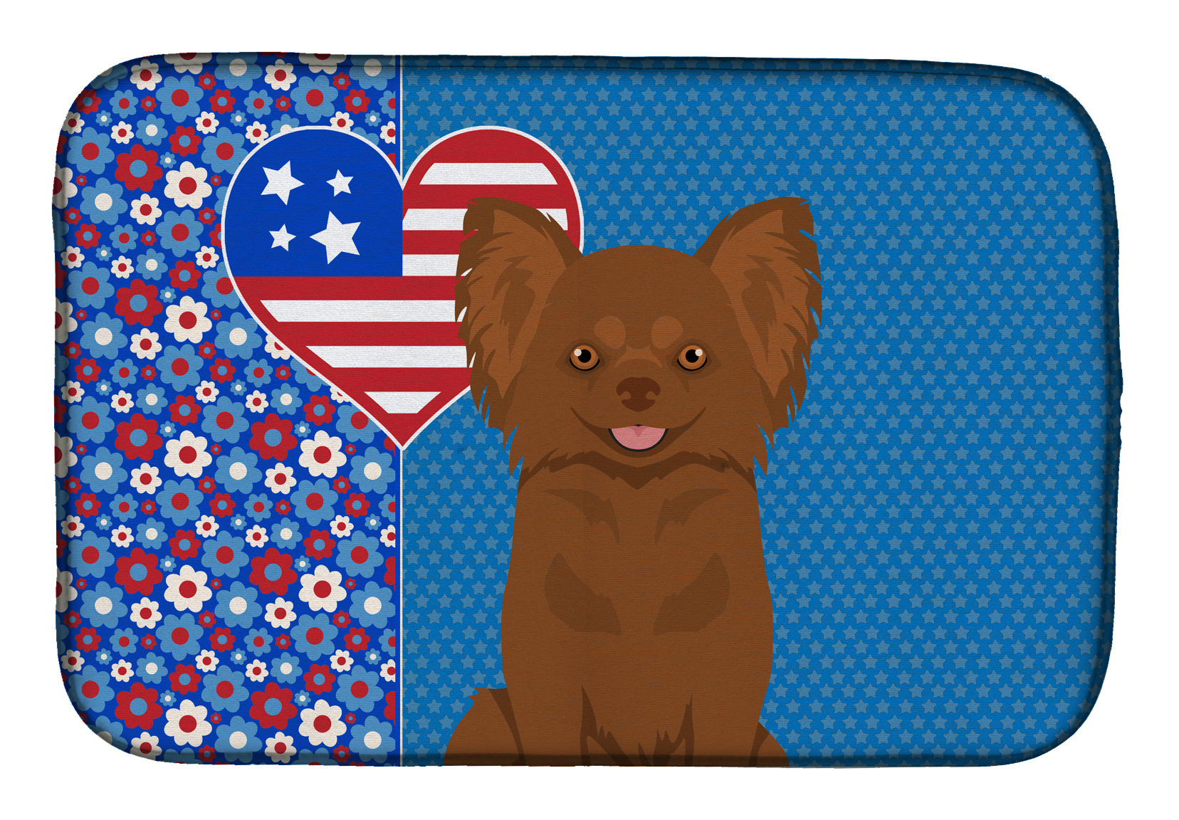 Longhaired Chocolate Chihuahua USA American Dish Drying Mat  the-store.com.