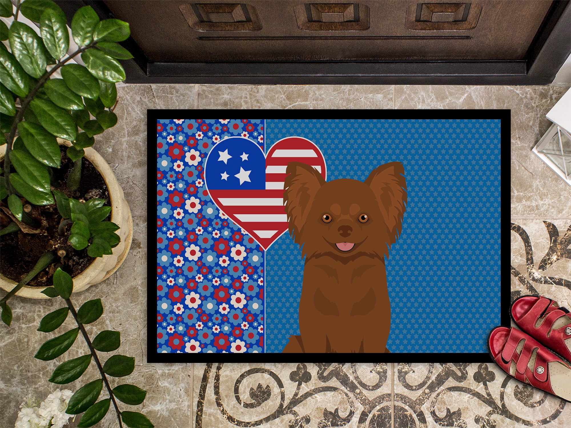 Longhaired Chocolate Chihuahua USA American Indoor or Outdoor Mat 24x36 - the-store.com