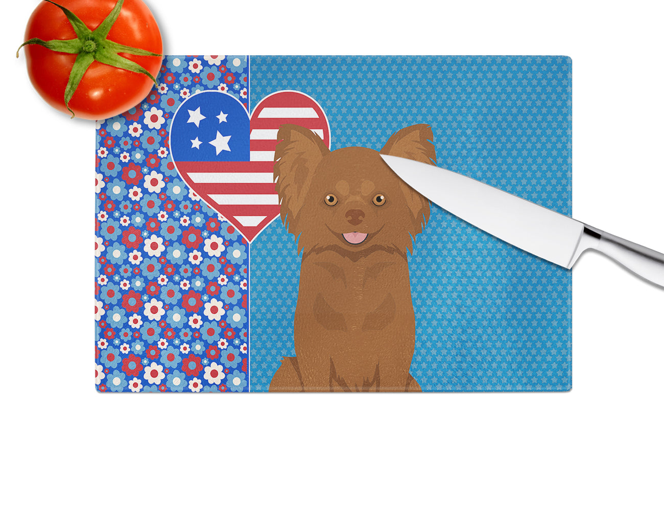 Longhaired Chocolate Chihuahua USA American Glass Cutting Board Large - the-store.com
