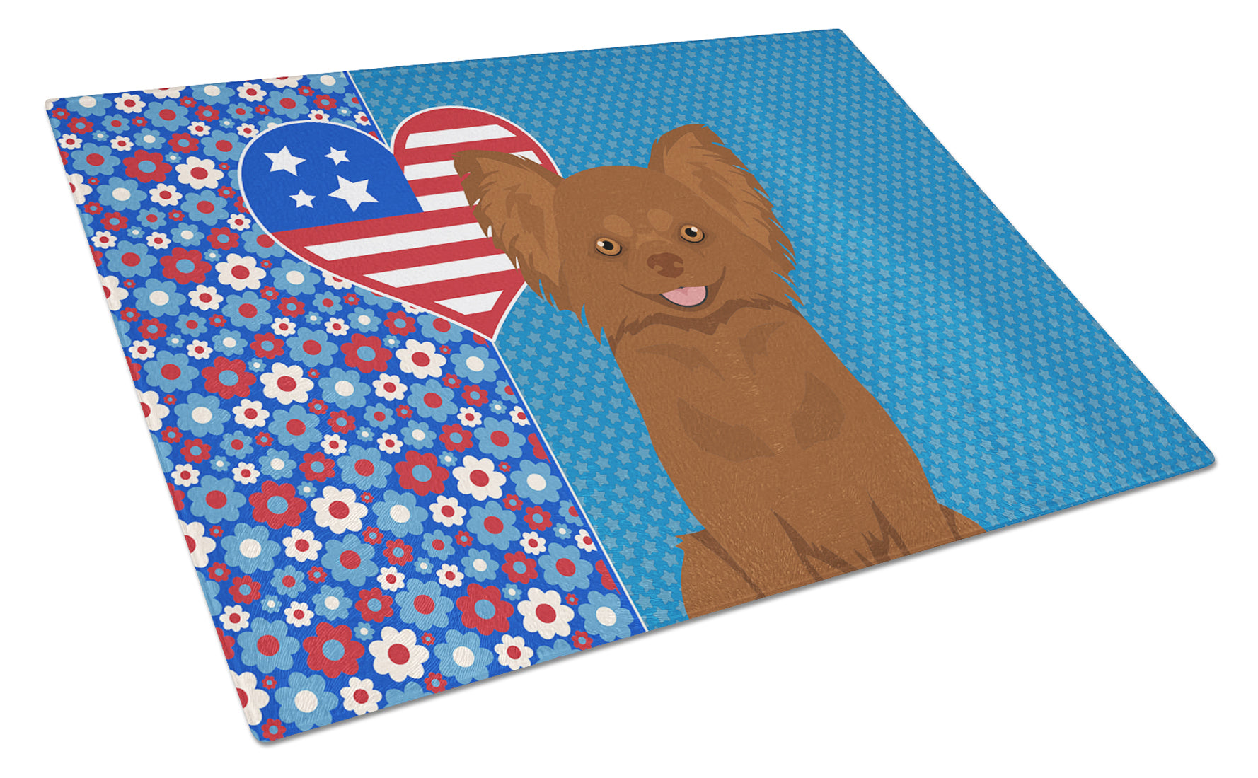 Buy this Longhaired Chocolate Chihuahua USA American Glass Cutting Board Large