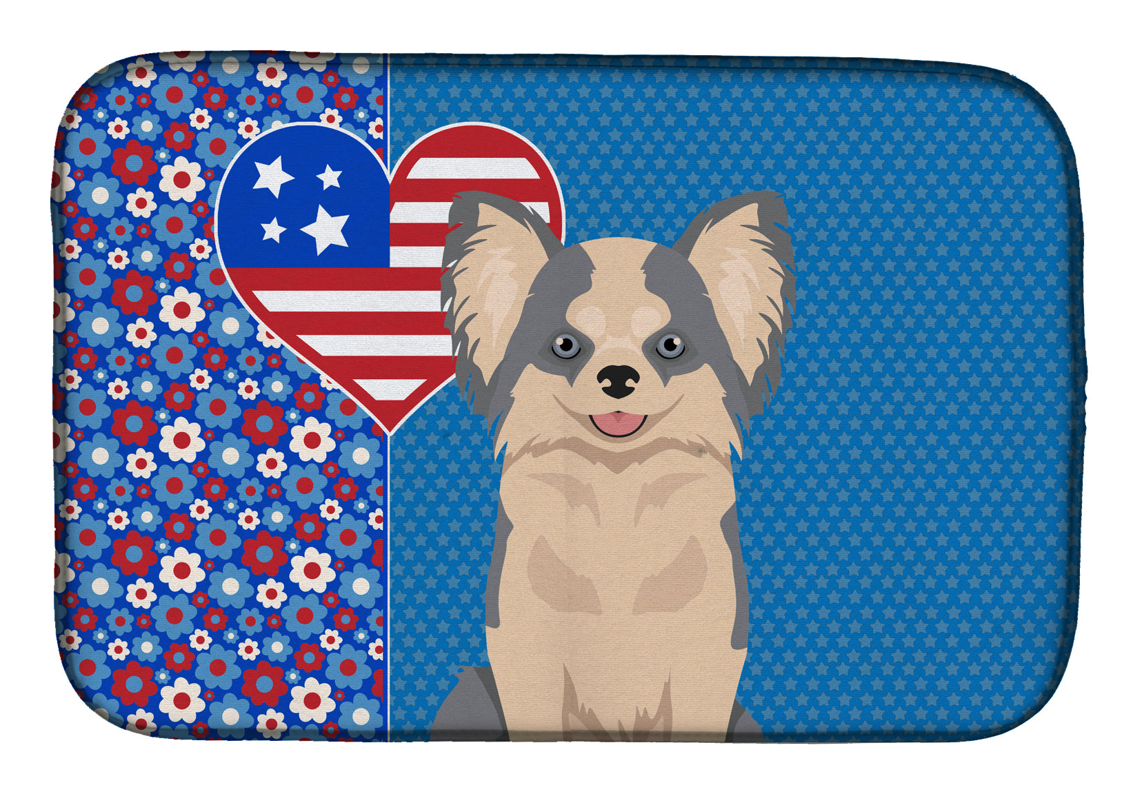 Longhaired Blue and White Chihuahua USA American Dish Drying Mat  the-store.com.