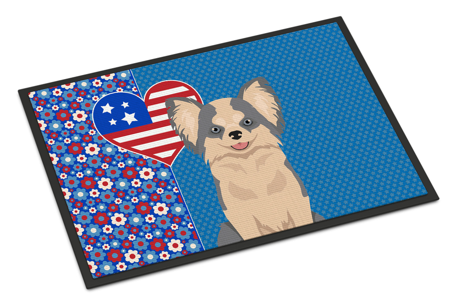 Buy this Longhaired Blue and White Chihuahua USA American Indoor or Outdoor Mat 24x36